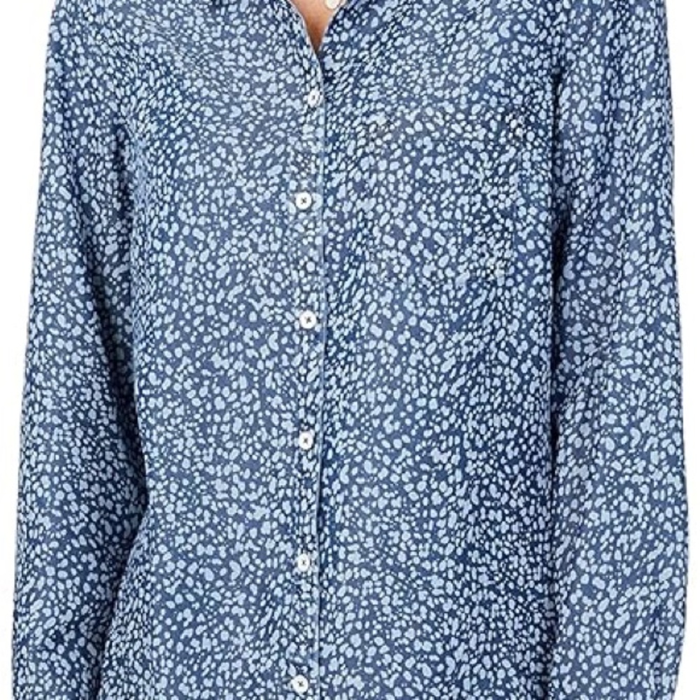 Foxcroft Navy Blue Printed Button-Down Shirt - Picture 4 of 11
